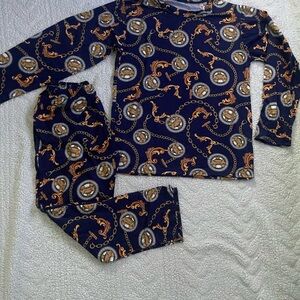 Women's Navy blue and Gold Chain Print Pajamas Set, One size
